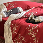 Duvet Cover Set Cotton Satin Embroidered Bamboo & Pillowcases