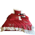 Duvet Cover Set Cotton Satin Embroidered Bamboo & Pillowcases