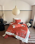 Duvet Cover Set Cotton Satin Embroidered Bamboo & Pillowcases
