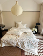 Duvet Cover Set Cotton Satin Embroidered Bamboo & Pillowcases