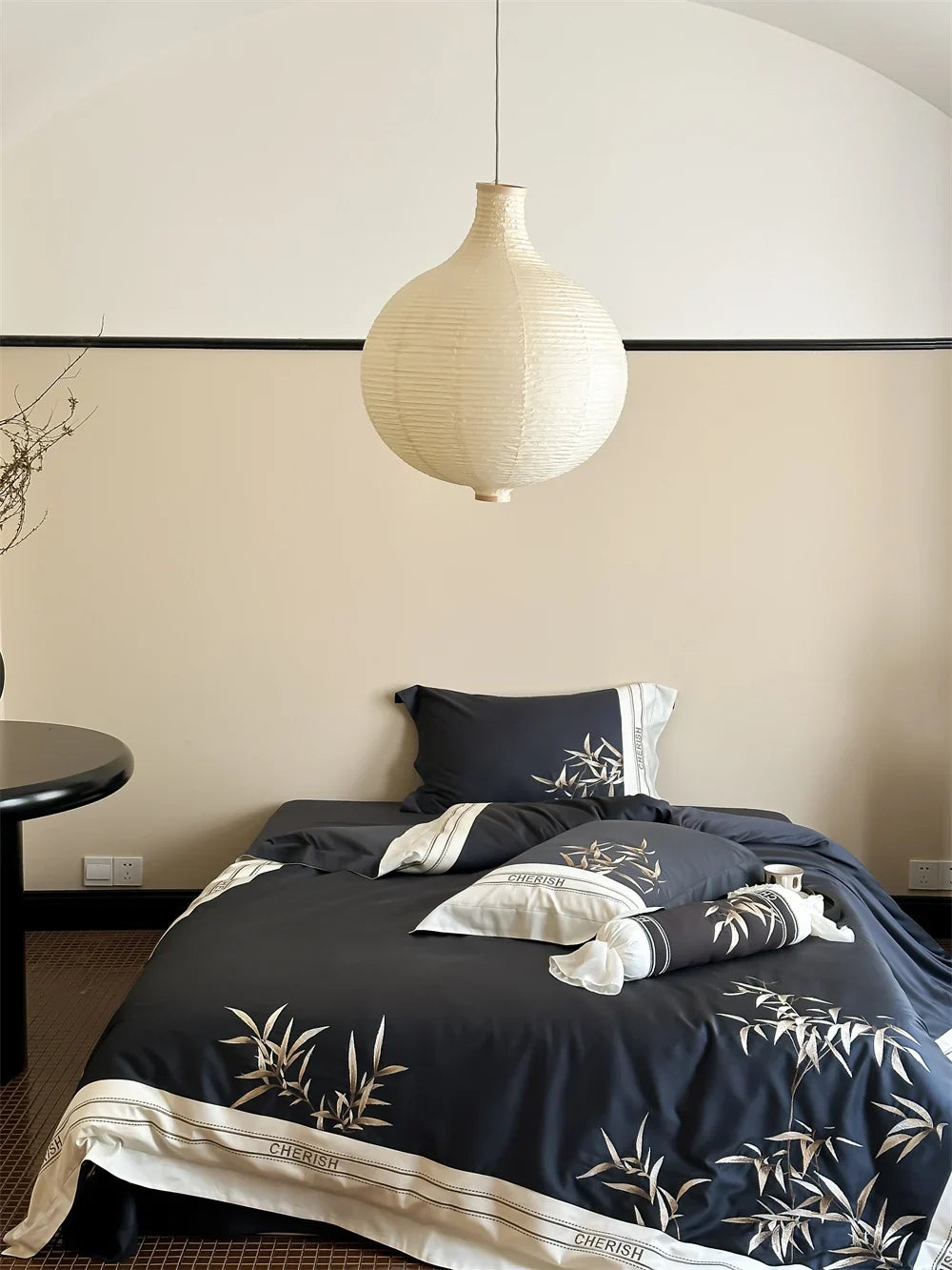 Duvet Cover Set Cotton Satin Embroidered Bamboo & Pillowcases