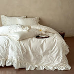 Duvet Cover Set Cotton Satin Embroidered Ruffle Hem