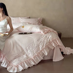 Duvet Cover Set Cotton Satin Embroidered Ruffle Hem