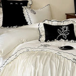 Duvet Cover Set Cotton Satin Embroidered & Ruffled Trim