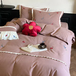 Duvet Cover Set Cotton Satin Embroidered Wildflower Hidden Zipper