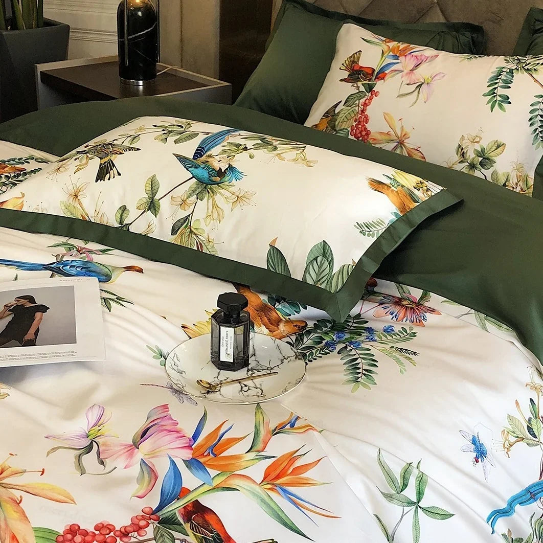 Duvet Cover Set Cotton Satin Exotic Bird Print
