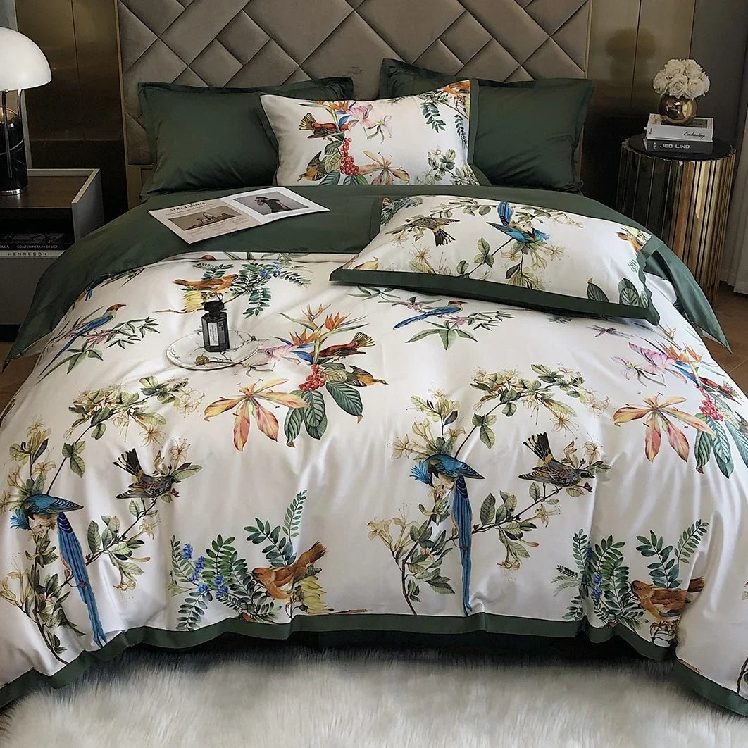 Duvet Cover Set Cotton Satin Exotic Bird Print