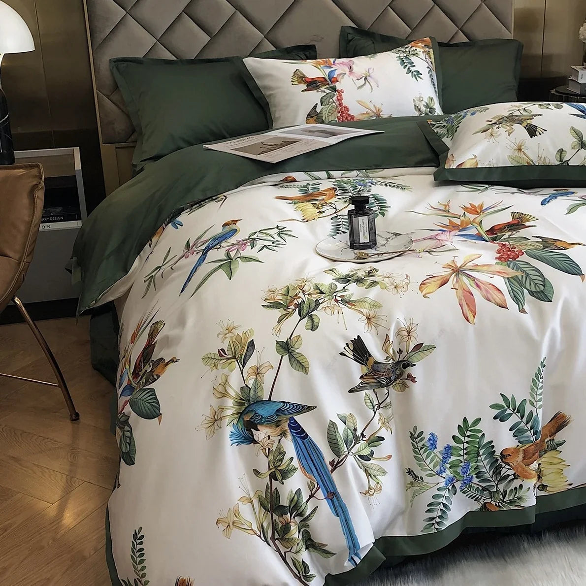 Duvet Cover Set Cotton Satin Exotic Bird Print
