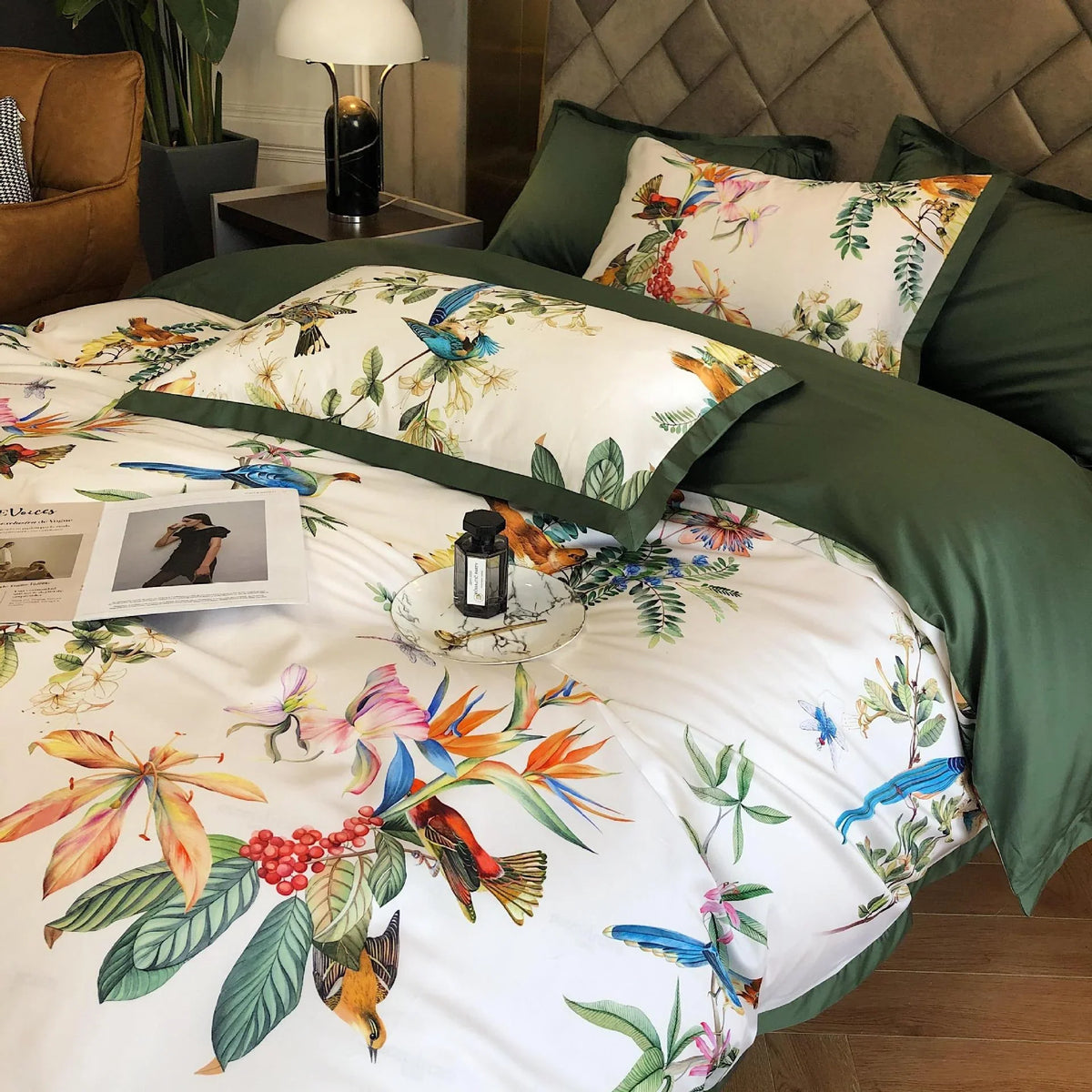 Duvet Cover Set Cotton Satin Exotic Bird Print
