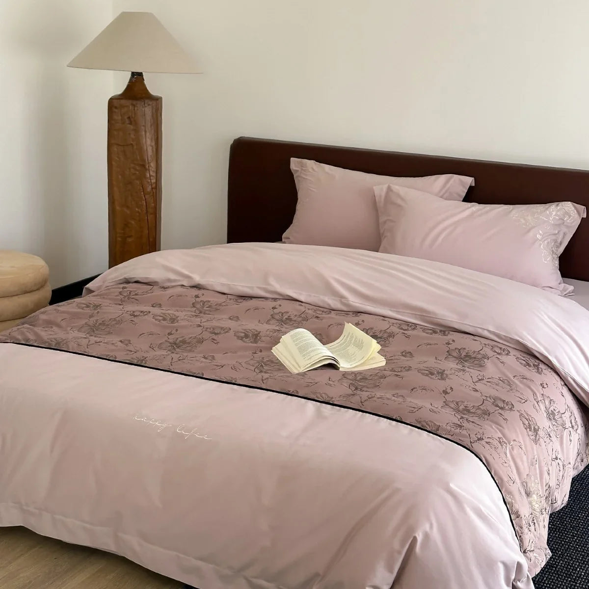 Duvet Cover Set Cotton Satin Floral Embroidery