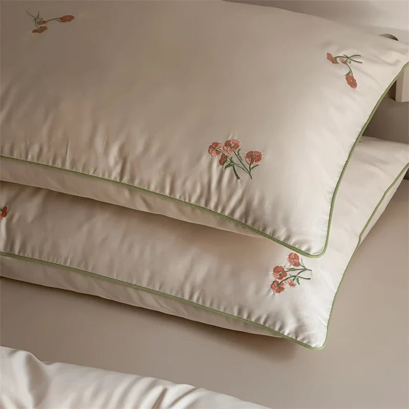 Duvet Cover Set Cotton Satin Floral Embroidery 4-Piece