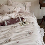 Duvet Cover Set Cotton Satin Floral Embroidery 4-Piece Set