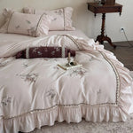 Duvet Cover Set Cotton Satin Floral Embroidery 4-Piece Set
