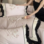Duvet Cover Set Cotton Satin Floral Embroidery