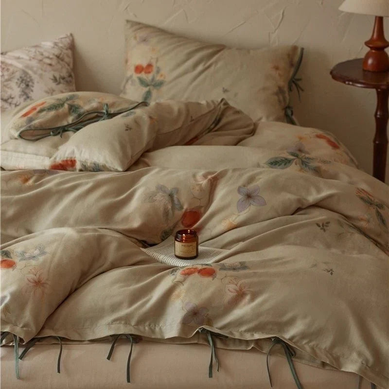 Duvet Cover Set Cotton Satin Floral Hotel Closure