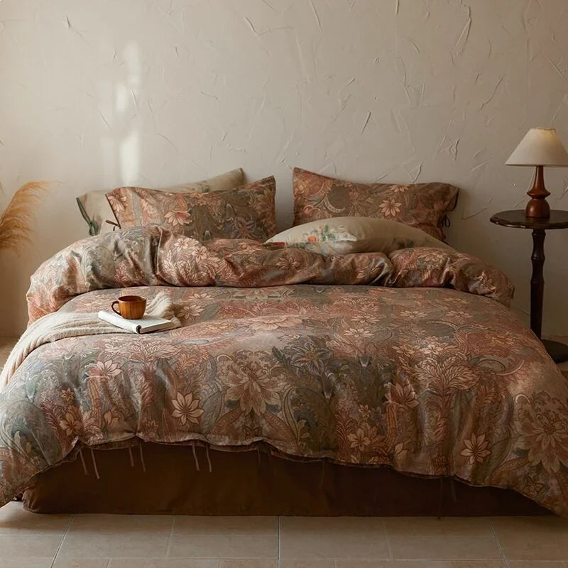 Duvet Cover Set Cotton Satin Floral Hotel Closure