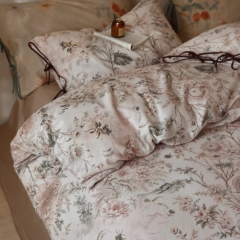 Duvet Cover Set Cotton Satin Floral Hotel Closure