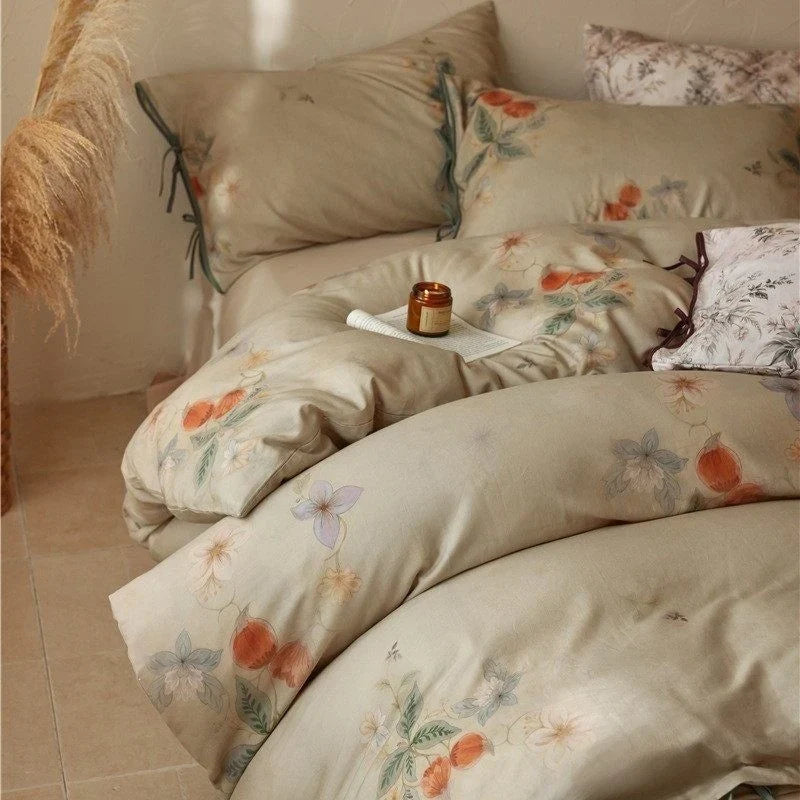 Duvet Cover Set Cotton Satin Floral Hotel Closure