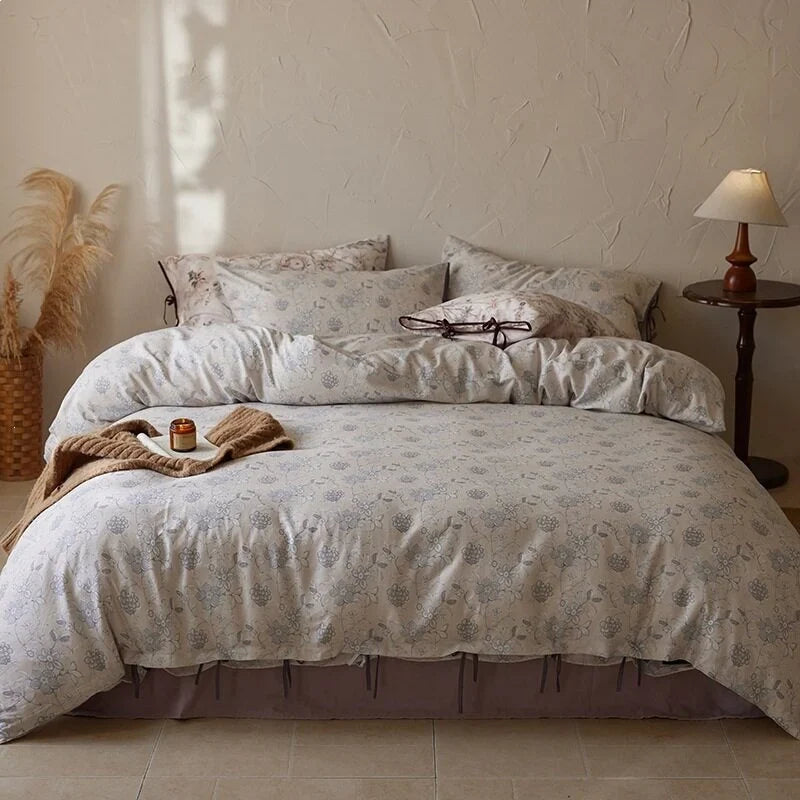 Duvet Cover Set Cotton Satin Floral Hotel Closure