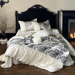 Duvet Cover Set Cotton Satin Floral Toile 4-Piece