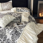 Duvet Cover Set Cotton Satin Floral Toile 4-Piece