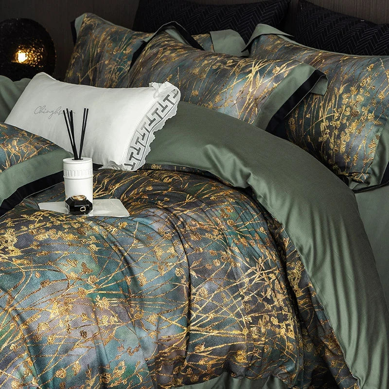 Duvet Cover Set Cotton Satin Grass Print