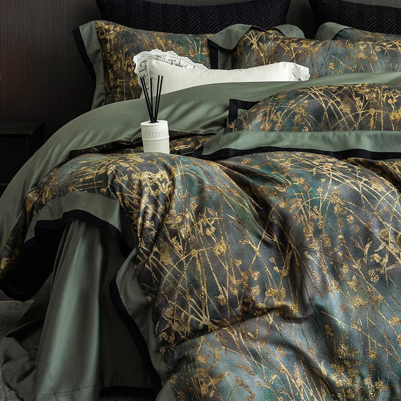 Duvet Cover Set Cotton Satin Grass Print