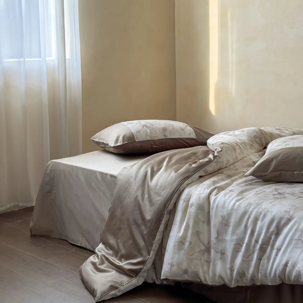 Duvet Cover Set Cotton Satin Jacquard Breathable Temperature Regulating