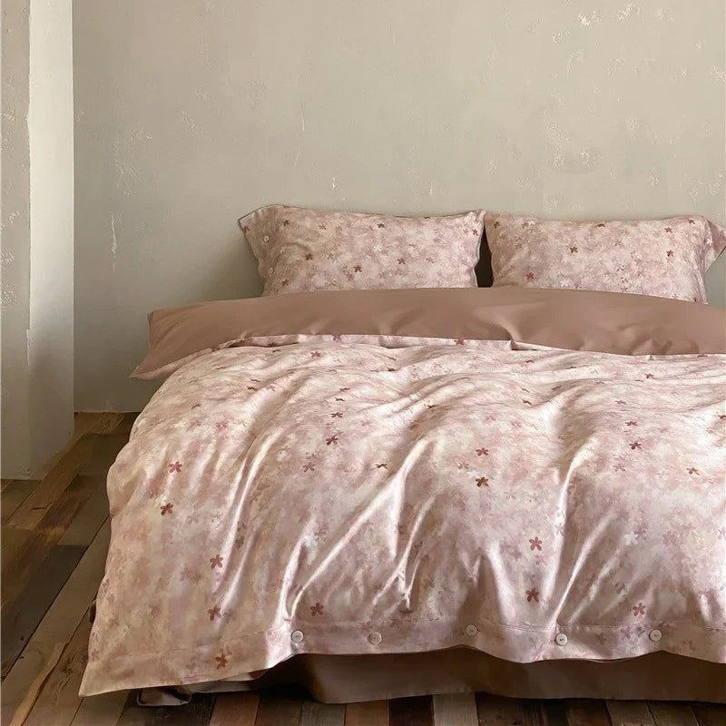 Duvet Cover Set Cotton Satin Jacquard Button Closure