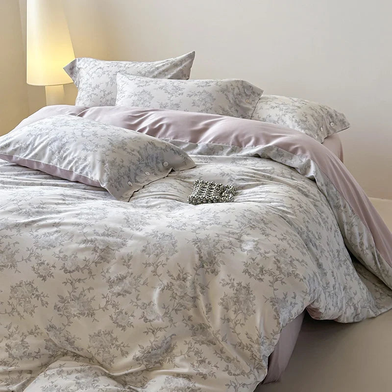 Duvet Cover Set Cotton Satin Jacquard Button Closure