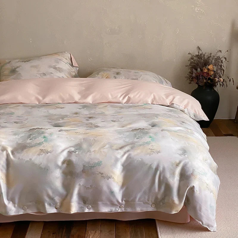 Duvet Cover Set Cotton Satin Jacquard Button Closure