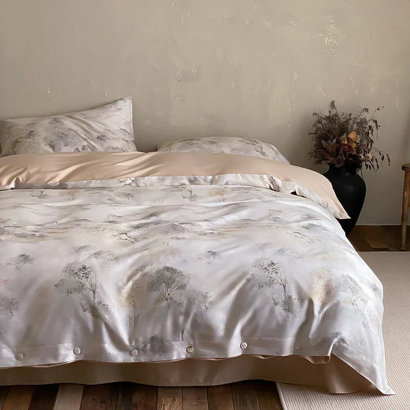 Duvet Cover Set Cotton Satin Jacquard Button Closure