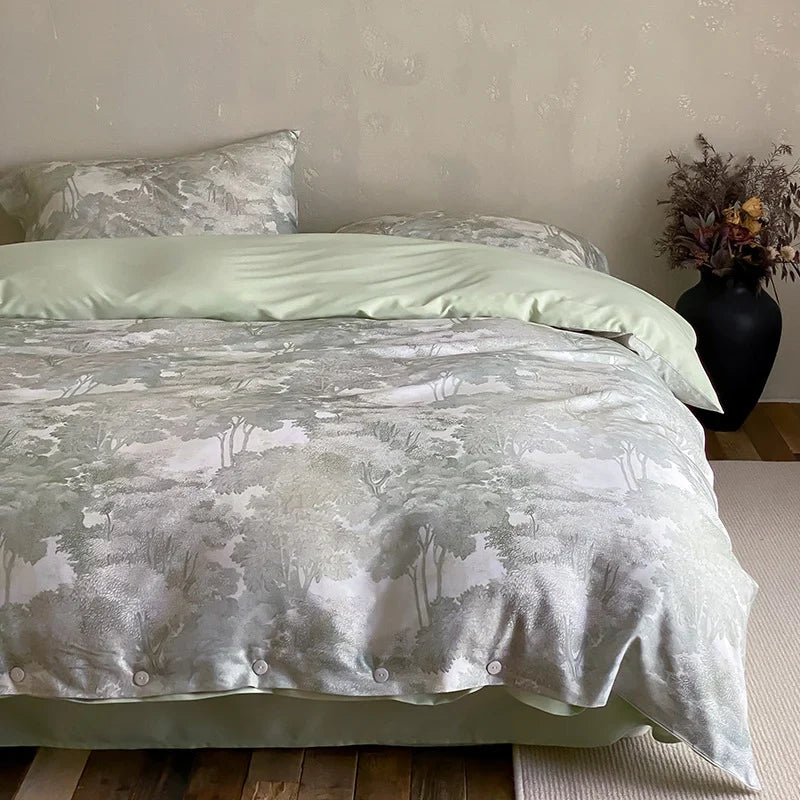 Duvet Cover Set Cotton Satin Jacquard Button Closure
