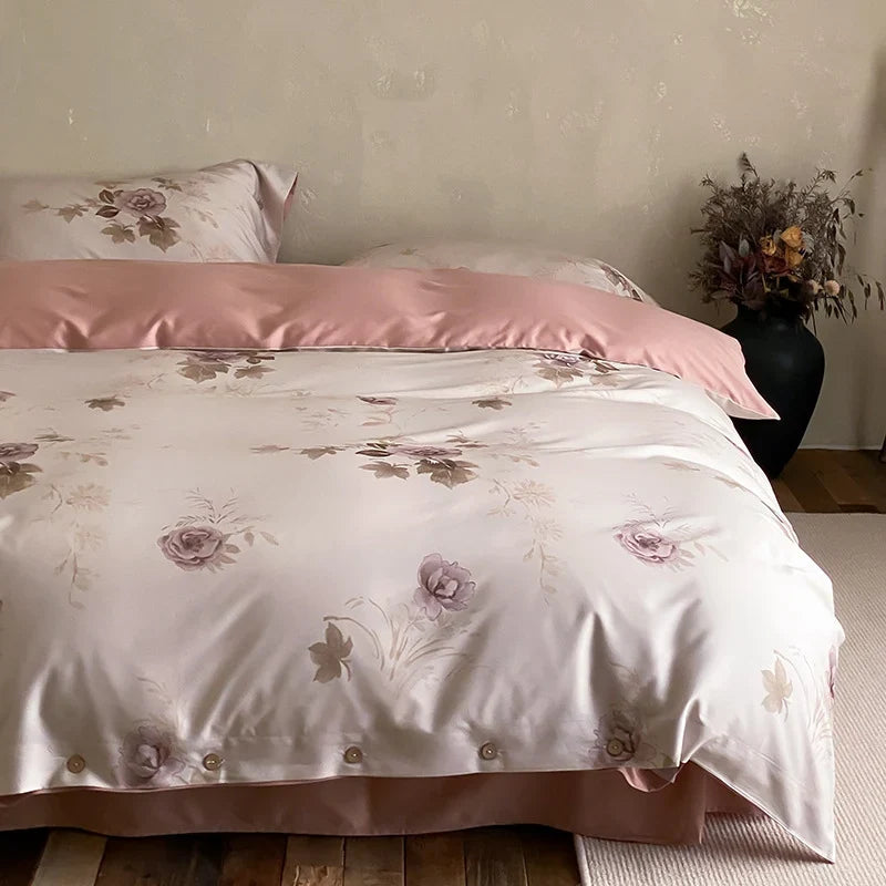 Duvet Cover Set Cotton Satin Jacquard Button Closure