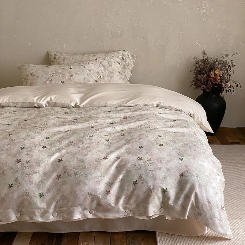 Duvet Cover Set Cotton Satin Jacquard Button Closure