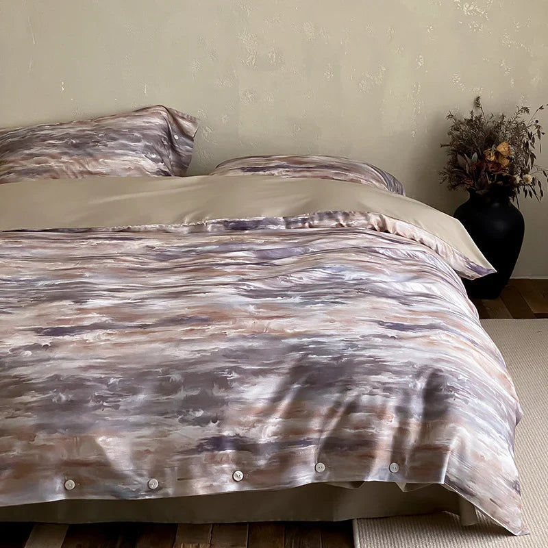 Duvet Cover Set Cotton Satin Jacquard Button Closure