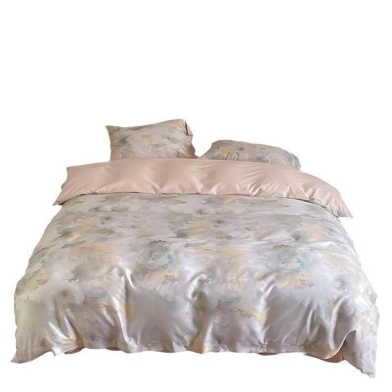 Duvet Cover Set Cotton Satin Jacquard Button Closure