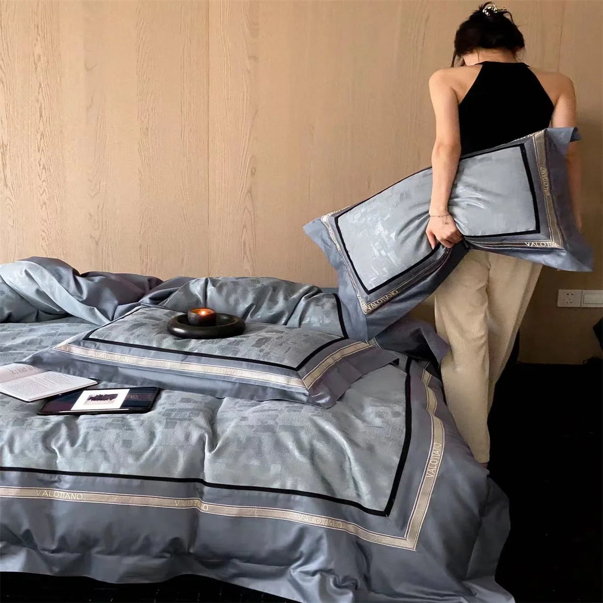Duvet Cover Set Cotton Satin Jacquard Concealed Zipper