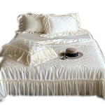Duvet Cover Set Cotton Satin Jacquard Ruffle Trim 4-Piece Set