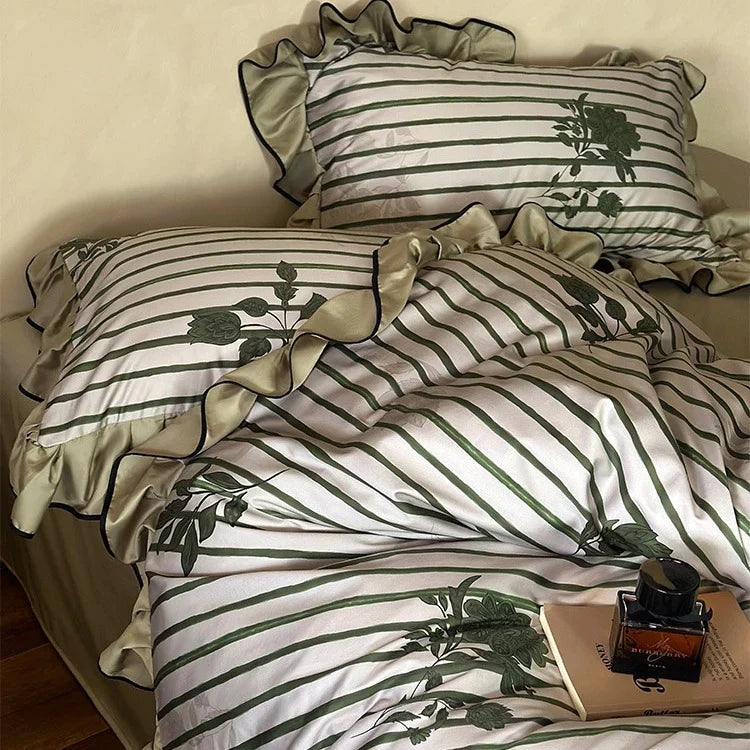 Duvet Cover Set Cotton Satin Jacquard Ruffled Edges