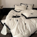 Duvet Cover Set Cotton Satin Lace & Rose Embroidery