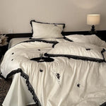 Duvet Cover Set Cotton Satin Lace & Rose Embroidery