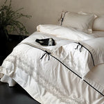 Duvet Cover Set Cotton Satin Lace Trim Hotel Closure
