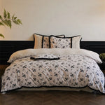 Duvet Cover Set Cotton Satin Minimal Embroidery Sherpa Edge