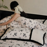 Duvet Cover Set Cotton Satin Minimal Embroidery Sherpa Edge