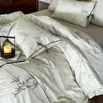 Duvet Cover Set Cotton Satin Reversible Bamboo Print 4-Piece