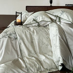 Duvet Cover Set Cotton Satin Reversible Bamboo Print 4-Piece