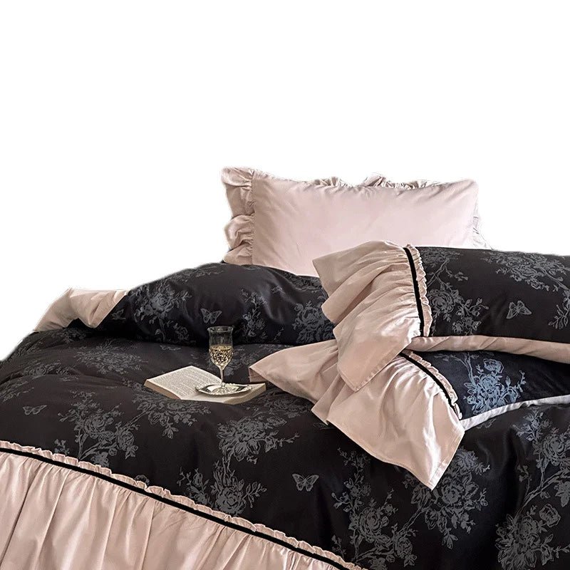Duvet Cover Set Cotton Satin Reversible Floral Jacquard