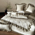 Duvet Cover Set Cotton Satin Rose Embroidery & Double Ruffle