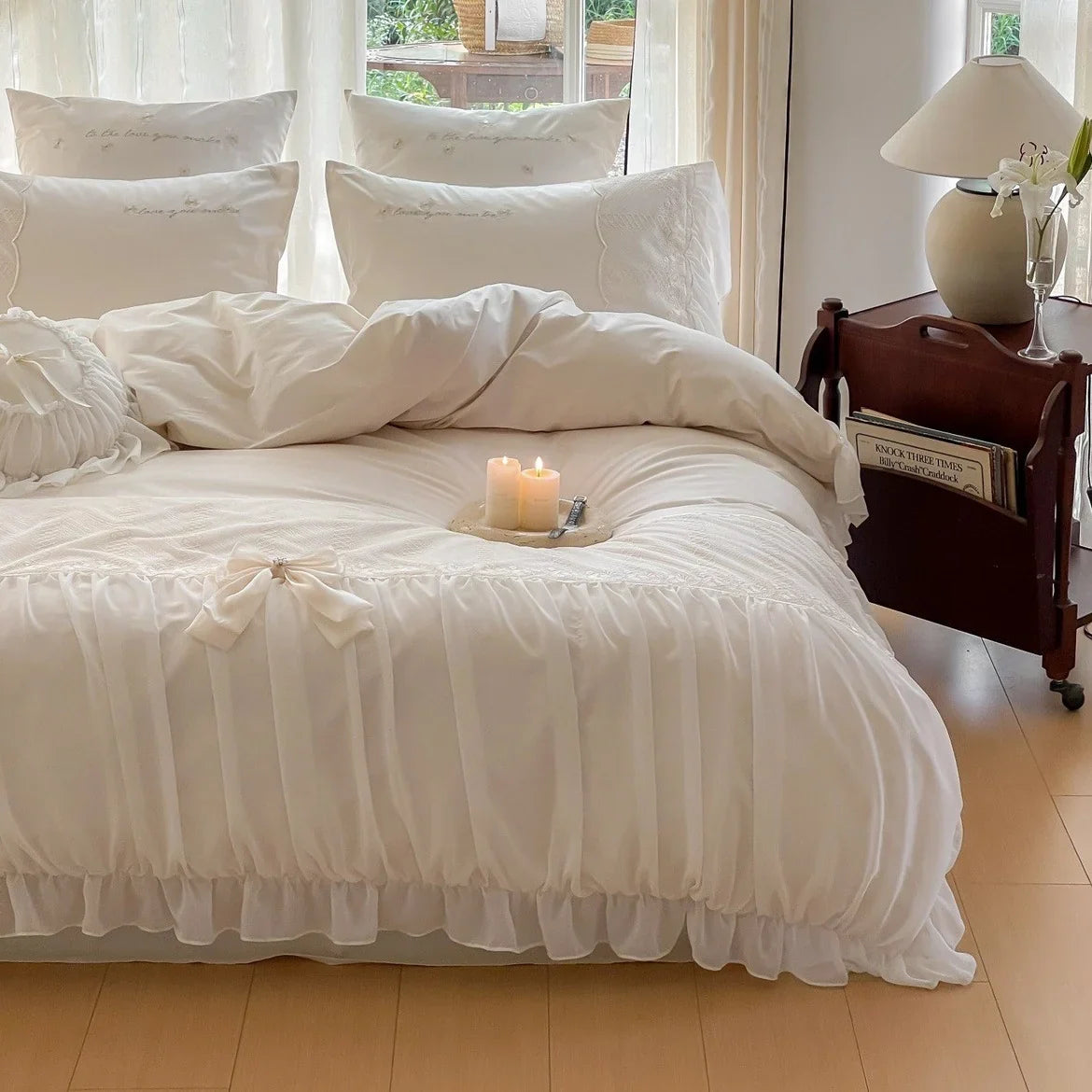 Duvet Cover Set Cotton Satin Ruffle & Bow